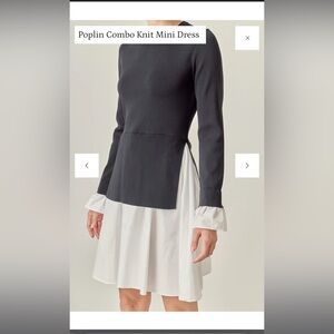 English Factory Poplin Combo Knit Long Sleeve Mini Dress